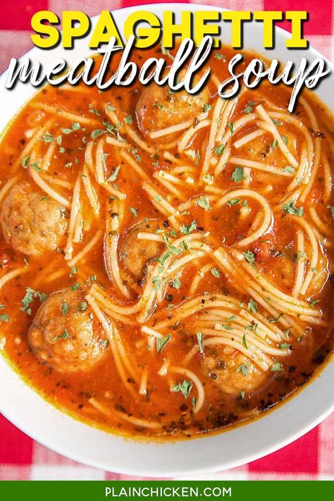 Frozen Meatball Soup Recipes, Meatball Soup Recipes Easy, Frozen Meatballs Spaghetti, Spaghetti And Meatball Soup, Quick Meatballs, Spaghetti Soup, Spaghetti Night, Spaghetti Meatball Recipes, Spicy Spaghetti