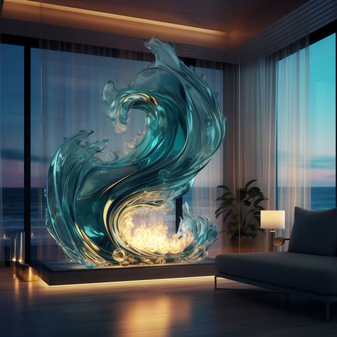 Water Fireplace, Waves Of Inspiration, Dream House Bedroom, Fantasy Furniture, The Human Mind, Relaxing Art, Lounge Design, Divine Design, Human Mind