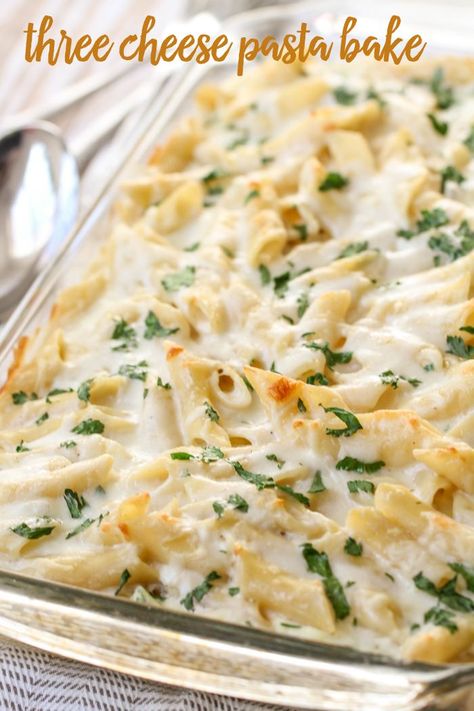 Recipes | Three Cheese Pasta Bake Recipe! My kids are going to love this...heck...I am going to love it! Three Cheese Pasta, Sour Cream Pasta, Oven Pasta, Cheese Pasta Bake, Cheesy Pasta Recipes, Pasta Bake Easy, Pasta Bake Recipe, Resep Pasta, Lil Luna