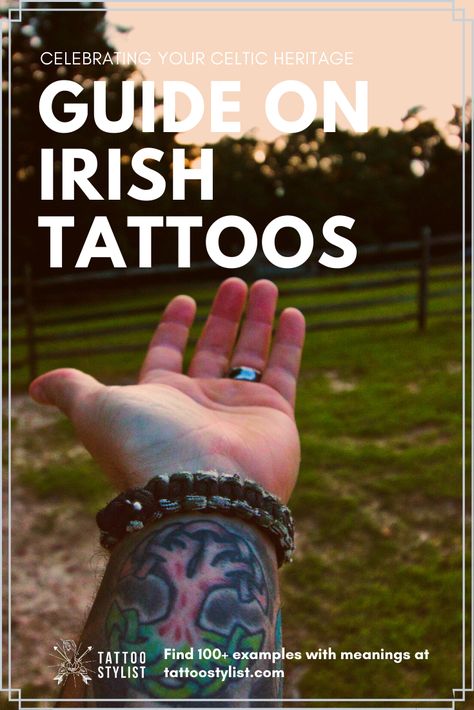 Irish Sleeve Tattoo Men, Irish Celtic Tattoos, Irish Symbol Tattoos, Celtic Tattoo For Women Irish, Irish Clover Tattoo, Irish Symbols And Meanings, Irish Sleeve Tattoo, Celtic Clover Tattoos, Celtic Tattoo Meaning