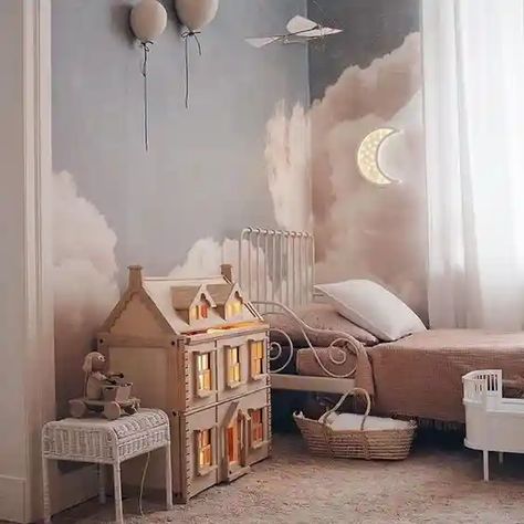 Daydream Wallpaper, Kids Room Curtains, Kids Room Paint, Dekorasi Kamar Tidur, Baby Room Design, Kids Room Wall, Vintage Kids, Baby Bedroom