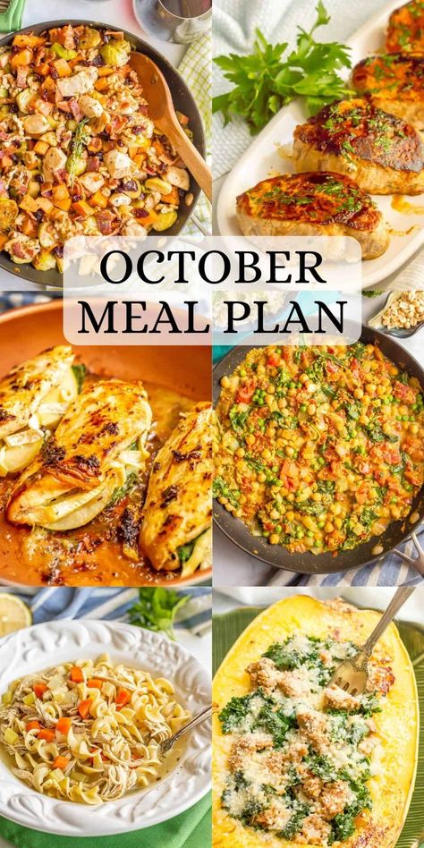 October Meal Plan, Resep Makanan Beku, Menu Sans Gluten, Meal Planning Menus, Healthy Family Dinners, Monthly Meal Planning, Family Friendly Dinners, Family Meal Planning, Fall Dinner Recipes