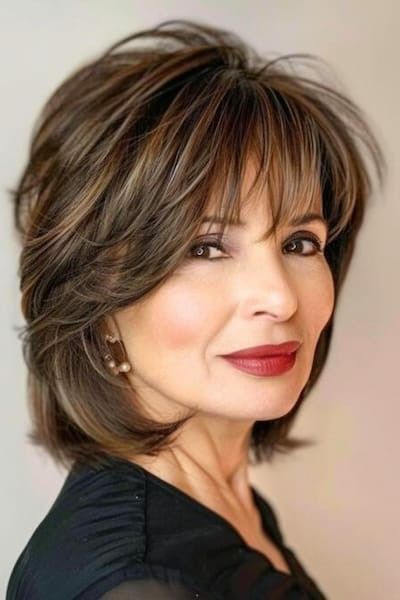 Layered Women’s Haircuts, Haircuts For Over 60 Older Women Medium Length, Wash And Go Haircut, Women Over 50 With Bangs, Over 50 With Bangs, Haircuts For Medium Length Hair, Hairstyles For Women Over 60, Hairstyles For Women Over 50, Medium Long Hair