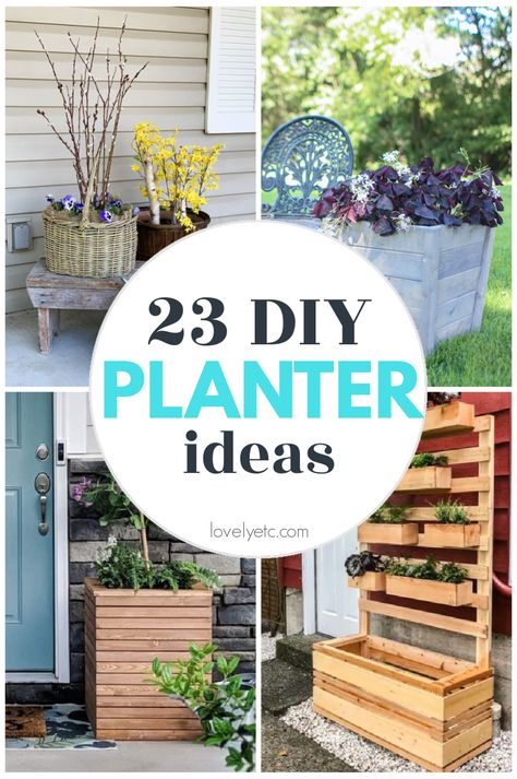 Homemade Planters Diy Ideas, Diy Wood Planters Outdoor, Diy Outdoor Planters, Large Diy Planters, Planter Ideas Diy, Planter Boxes Diy, Making Planters, Cheap Planters, Upcycled Planters