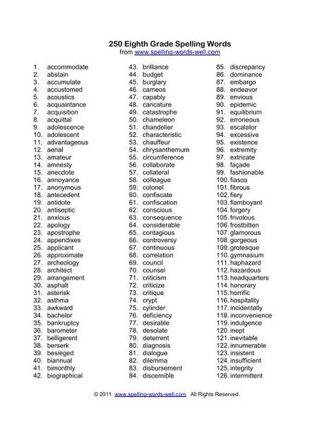 Grade 8 Spelling Words, 10th Grade Spelling Words List, 9th Grade Spelling Words List, 8th Grade Spelling Words, Hard Spelling Words, 12th Grade Spelling Words, Fifth Grade Spelling Words, 10th Grade English, Study Goals