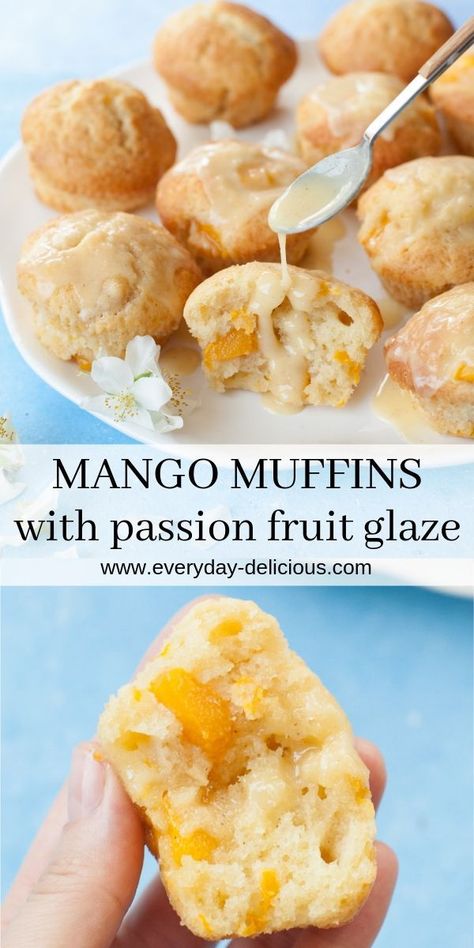 Fruit Glaze, Mango Muffins, Passionfruit Recipes, Mango Dessert Recipes, Cooking In The Kitchen, Mango Dessert, Simple Muffin Recipe, Homemade Muffins, Cooking Game