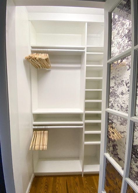 DIY IKEA Closets in Our Master Using Billy Bookcases Billy Closet, Ikea Closets, Bookshelf Closet, Ikea Closet Hack, Bookcase Closet, Dressing Ikea, Diy Dressing, Armoire Ikea, Billy Ikea