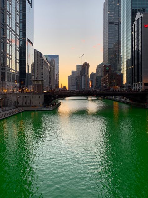 green chicago river Chicago River Green, St Patrick’s Day Chicago, Chicago In March, St Patricks Day Aesthetic, Chicago Green River, Trina Vega, Bday Vibes, Chicago Spring, Enchanting Places