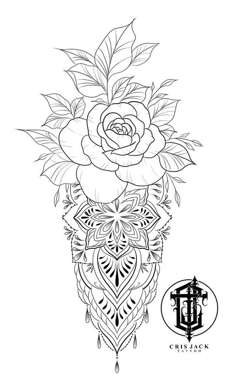 Rose Mandala Tattoo Design, Tattoo Sleeve Ideas Female, Ornamental Floral Tattoo, Rose Mandala Tattoo, Mandala Arm Tattoos, Mandala Rose Tattoo, Black Flowers Tattoo, Tattoo Wings, Ink Tattoo Design