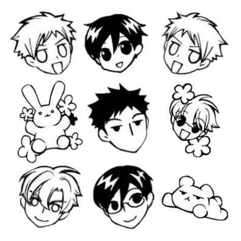 Ohhc Icons Manga, Ohshc Stickers Printable, Ouran Host Club Poster, Hikaru And Haruhi Matching Icons, Ouran Highschool Host Club Tattoo, Usa Chan Host Club, Ouran High School Host Club Drawings, Ouran Host Club Tattoo, Ohshc Stickers