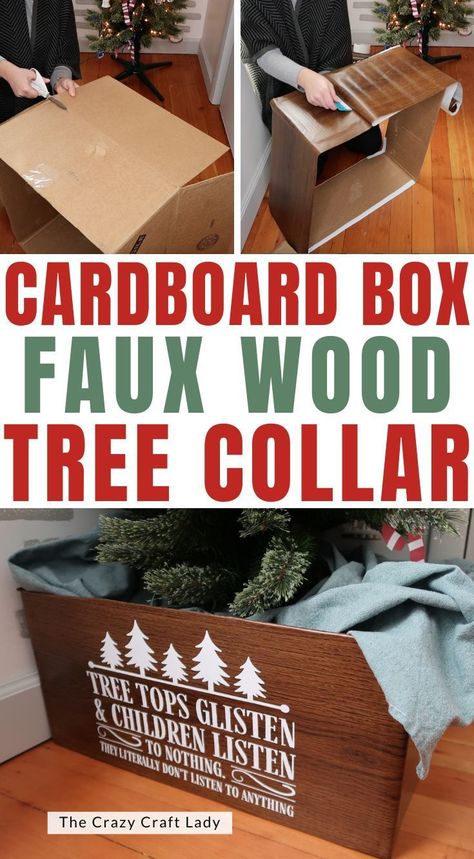 Large Tree Collar, Diy Wooden Tree Collar, Christmas Tree Box Diy, Diy Christmas Tree Collar Cardboard, Diy Tree Collar Cardboard, Christmas Tree Base Ideas Diy, Wood Christmas Tree Collar, Diy Cardboard Christmas Tree, Diy Cardboard Christmas