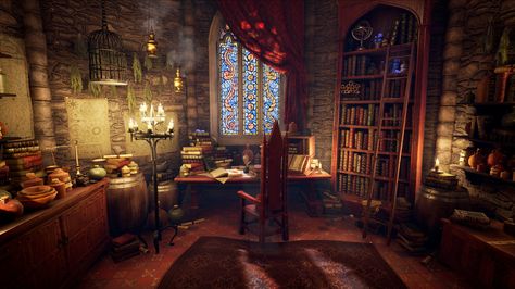 ArtStation - The Mage's Study, Celia Hogan Interior Concept Art, Fantasy Wizard, Fantasy Rooms, Substance Designer, Spring Morning, Study Set, Cold Spring, Fantasy House, Fantasy Places