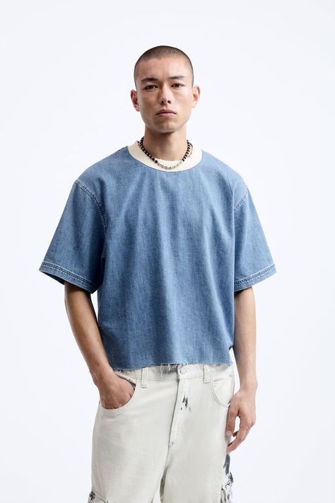 Zara Oversized Tshirt, Oversized Tshirts · Zara ·, Zara Cotton T-shirt For Everyday Wear, Blue Short Sleeve Zara T-shirt, Zara Cotton T-shirt For Streetwear, Textured Tank Top, Zara T Shirt, Denim T Shirt, Linen Tshirts