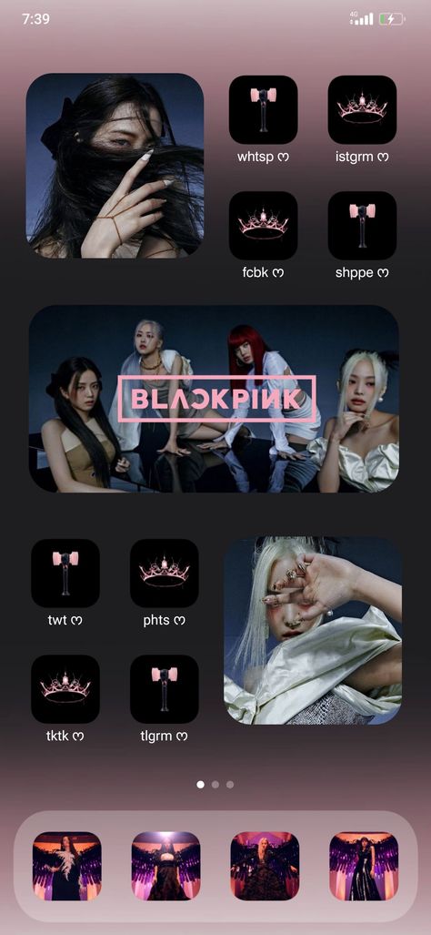 Phone Themes Blackpink, Black Pink Phone Theme, Blackpink Phone Wallpaper Aesthetic, Blackpink Theme Phone, Blackpink Homescreen Ideas, Blackpink Widget Ideas, Blackpink Homescreen Layout, Kpop Widgetsmith Ideas, Black Pink Homescreen