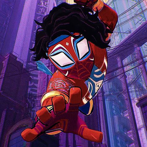 Spider Verse Pavitr Prabhakar, Pavitir Spiderverse, Indian Spiderman Pfp, Spiderman Into The Spiderverse Character, Pav Spiderman, Spiderverse Characters, Pavitr Prabhakar Pfp, Pavitr Prabhakar Icon, Spiderman India