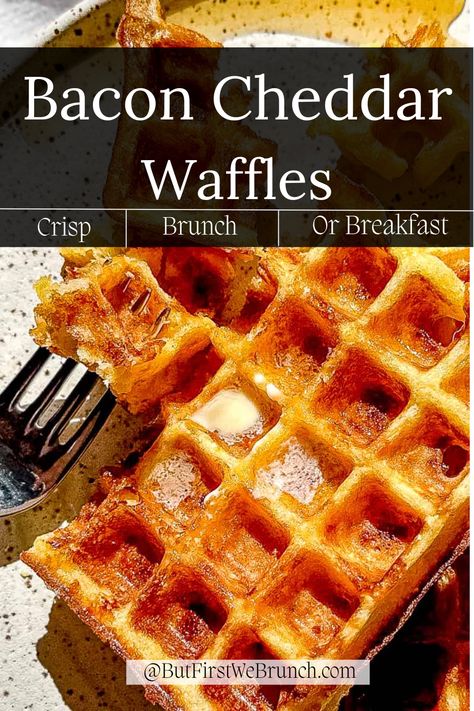 Bacon And Cheese Waffles, Bacon Cheddar Waffles, Cheese Waffles Recipe, Savoury Waffle Recipe Easy, Salty Waffles Recipes, Pizza Waffles Recipe, Savoury Waffles Breakfast, Mini Waffles Ideas, Waffles Breakfast Ideas