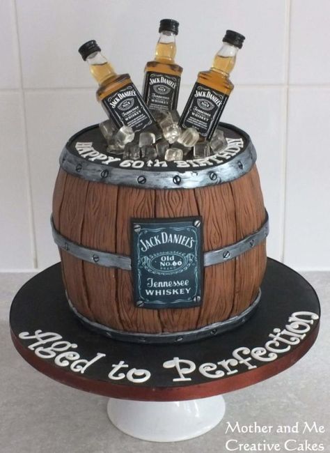 Whisky barrel cake - Cake by Mother and Me Creative Cakes 50th Birthday Cakes For Men, Jack Daniels Cake, Torte Creative, Alcohol Cake, Barrel Cake, Whiskey Cake, Bottle Cake, Dad Birthday Cakes, Cake For Husband