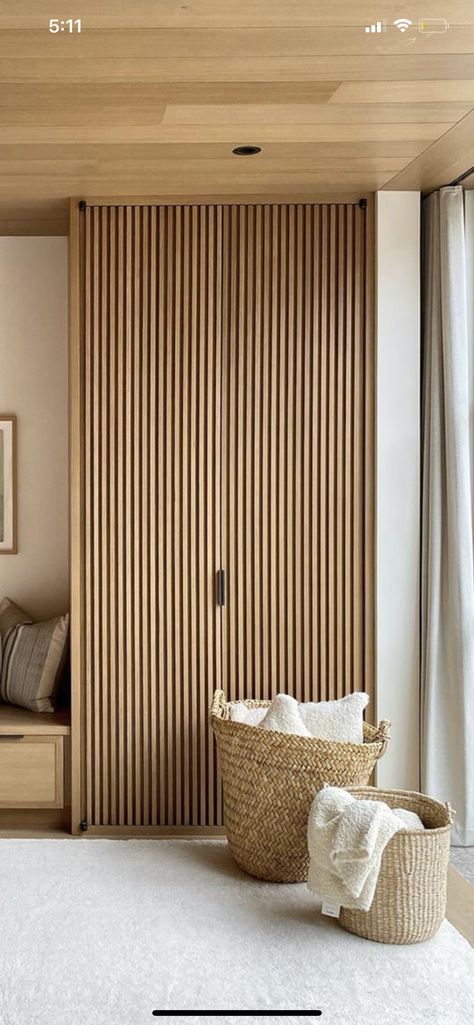 Bedroom Wardrobe Design Sliding Doors, Scandinavian Closet, Wood Sliding Closet Doors, Wood Closet Doors, Creating A Capsule Wardrobe, Bedroom Closet Doors, Wardrobe Revamp, Bedroom Wardrobe Design, Japandi Interior Design