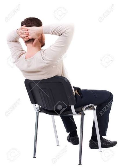 Man Sitting On Chair, Man Sitting, Easy Learning, Body Poses, Back View, Drawing Poses, A Chair, His Hands, Blue Shirt