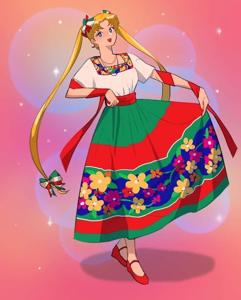 Sailor Moon, la reina Serenity, se ve muy bonita con su traje de china poblana, del Estado de Puebla. Anime Mexico, Magical Dorémi, Arte Sailor Moon, Sailor Moon Fan Art, Sailor Moon Usagi, Characters Inspiration Drawing, Moon Princess, Sailor Mercury, Sailor Moon Art