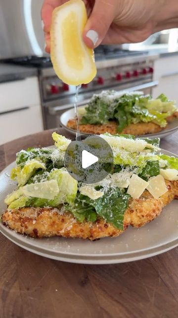 Shaved Parmesan, Italian Breadcrumbs, Mediterranean Diet Plan, Chicken Caesar, Olive Oil Spray, Chicken Caesar Salad, Caesar Dressing, Garlic Clove, Crusted Chicken