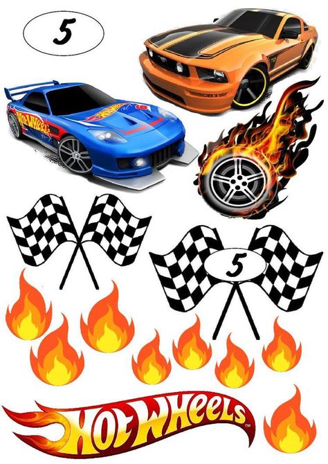 Hotwheels Cake Toppers Printable, Hot Wheels Cake Topper Printable, Topper Hot Wheels, Hot Wheels Cupcakes Toppers, Hot Wheel Printables, Hot Wheels Cupcakes, Bolo Hot Wheels, Hot Wheels Wall, Monster Jam Party