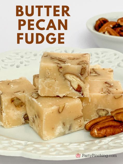 easy butter pecan fudge, best easy pecan fudge, brown sugar maple fudge Maple Pecan Fudge Recipe, Christmas Candy Gift Ideas, Maple Pecan Fudge, Butter Pecan Fudge, Butter Pecan Fudge Recipe, Maple Fudge Recipes, Gift Ideas Homemade, Candy Gift Ideas, Pecan Fudge