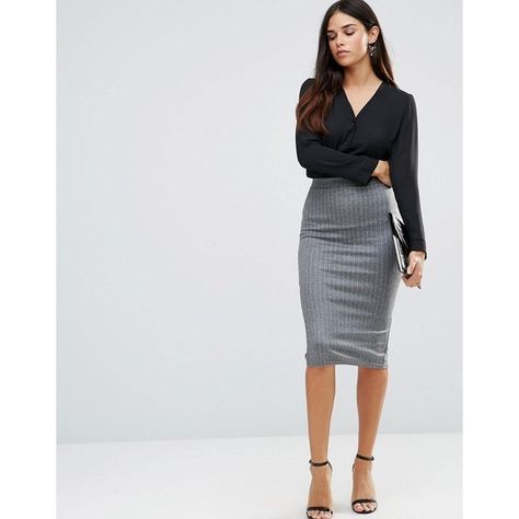 TFNC Striped Pencil Skirt (£18) ❤ liked on Polyvore featuring skirts, grey, high-waist skirt, stretch pencil skirt, high waist knee length pencil skirt, gray skirt and stretchy pencil skirt Gray Pencil Skirt Outfit Business, Grey Pencil Skirt Outfits For Work, Gray Skirt Outfit Work, Gray Pencil Skirt Outfit, Grey Pencil Skirt Outfit, Formal Attire Women, Gray Skirt Outfit, Corporate Girl, Gray Pencil Skirt