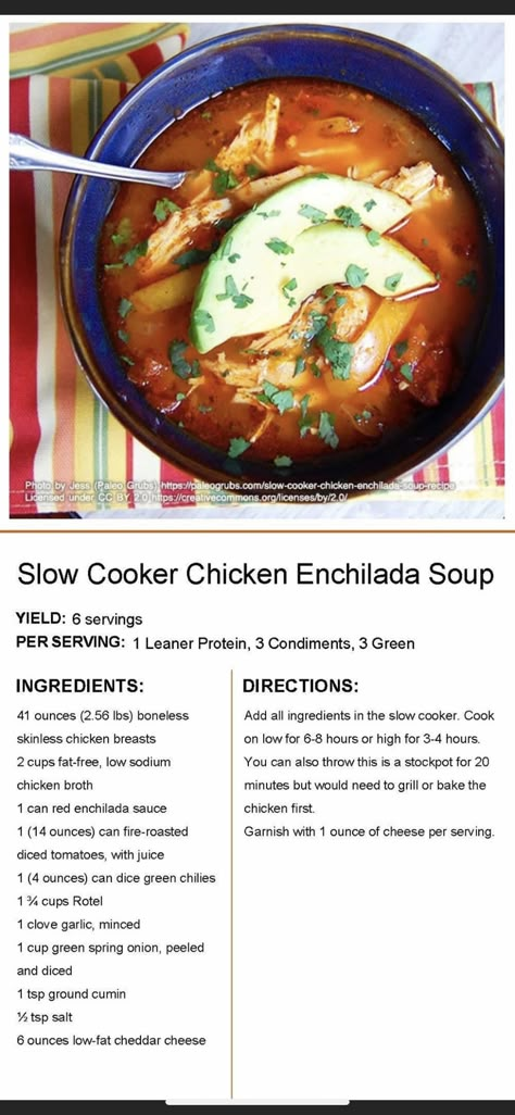 Slow Cooker Enchiladas, Lean Protein Meals, Lean And Green, Green Soup, Chicken Enchilada Soup, Lean Meals, Enchilada Soup, Lean And Green Meals, Chicken Enchilada