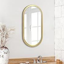 Gold Oval Mirror, Oval Vanity Mirror, Oval Bathroom Mirror, Mirror Living Room, Oval Mirror Bathroom, Gold Framed Mirror, Arched Mirror, Living Room Mirrors, Modern Mirror