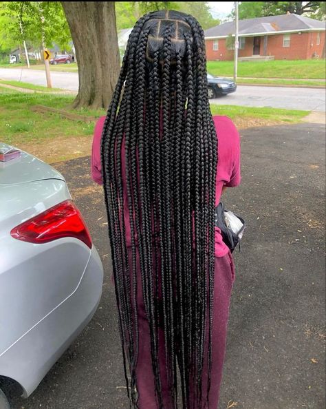 Large Knotless Thigh Length, Medium Extra Long Knotless Braids, Large Extra Long Knotless Braids, Jumbo Knee Length Knotless Braids, Large Knee Length Knotless Braids, Extra Long Braids For Black Women, Large Knotless Box Braids Long, Knotless Braids Knee Length, Thigh Length Knotless Braids