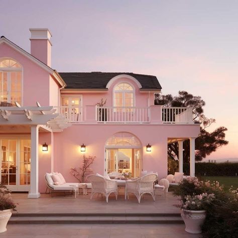 Coquette House Exterior, Vintage House Exterior, Pink House Exterior, Pink Beach House, Pink Patio, Pink Shades, Pink House, Dream House Rooms, Cute House