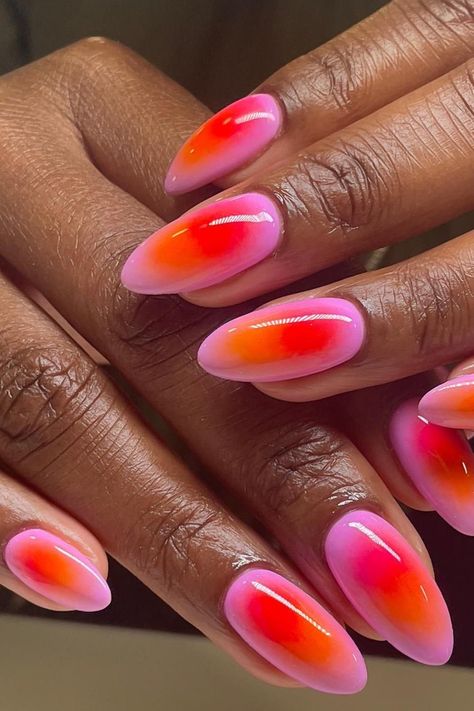 Aura Nails With Cherries, Victoria Paris Nails, Coffin Aura Nails, Neon Aura Nails, Rainbow Aura Nails, Sunset Aura Nails, Haley Nails, Nail Trends 2024, Summer Aura Nails