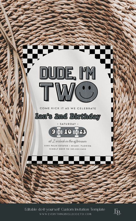 Funny Second Birthday Themes, Two Cool Dude Birthday, 2 Rad Birthday, Skateboard First Birthday, Two Rad Birthday Party Boy, 2nd Birthday Ideas For Boys, Two Rad Birthday Party, 2 Cool Birthday Party Boy, Two Cool Birthday Party Boy