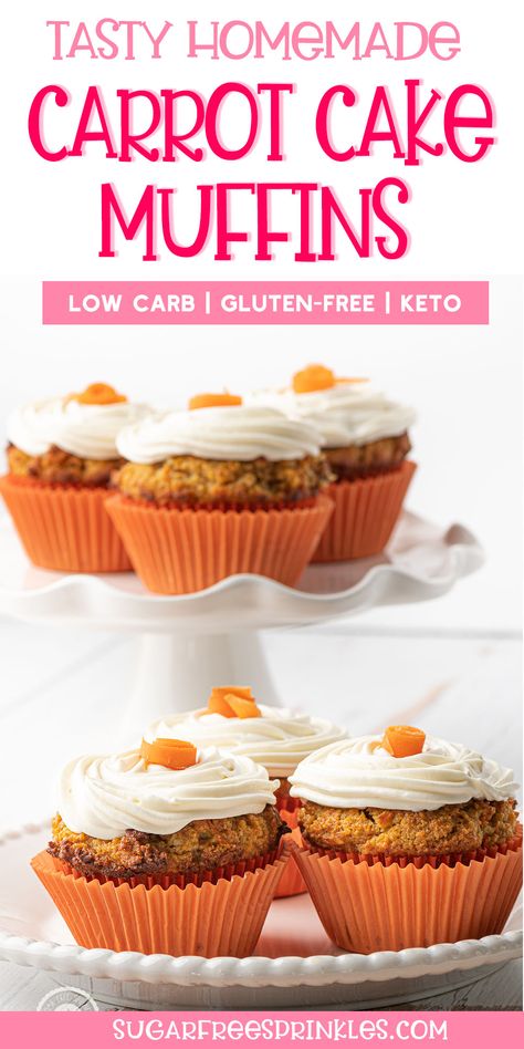 Keto Carrot Cake Muffins, Muffins With Cream Cheese Frosting, Keto Carrot Cake, Low Carb Carrot Cake, Muffins With Cream Cheese, Keto Muffins, Keto Cakes, Homemade Carrot Cake, Carrot Cake Muffins