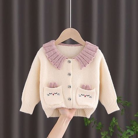 Kids Girls' Coat Outerwear Cartoon Long Sleeve Coat Daily Active Cute Purple White Winter Fall 2-8 Years Kids Coats Girls, Pull Bebe, Long Sleeve Coat, Spring Sweater, Long Sleeves Coats, Kids Coats, Knitted Cardigan, Baby Sweaters, Girls Sweaters