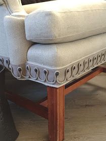 It's Friday and I've had a busy week trying to get organized.  I am having my nephews shower here in 2 weeks so I have to get all my... Upholstery Trends, Living Room Upholstery, Reupholster Chair, Upholstery Trim, Reupholster Furniture, Upholstery Diy, Upholstery Cushions, Upholstery Foam, Furniture Rehab