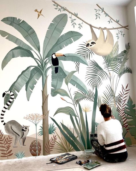 Beautiful Murals in Children��’s Bedrooms – Fubiz Media Baby Nursery Murals, Childrens Bedroom Wallpaper, Nursery Wall Painting, Kids Room Murals, Kids Room Paint, Modern Kids Room, Room Wall Painting, Nursery Mural, Murals For Kids