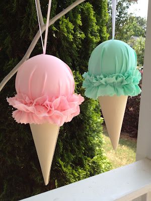 Fabric Ice Cream Cones Kue Fondant, Ice Cream Birthday Party Theme, Diy With Kids, Ice Cream Party Decorations, Idee Babyshower, Candy Birthday Party, Ice Cream Birthday Party, Ice Cream Theme, Candyland Birthday