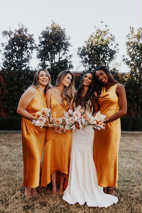 Fashion Bridesmaid Dresses, Bridesmaid Dresses Ankle Length, Tea Length Bridesmaid Dresses, Orange Bridesmaid, Orange Bridesmaid Dresses, Tea Length Wedding, Mismatched Bridesmaids, Designer Bridesmaid Dresses, Mismatched Bridesmaid Dresses