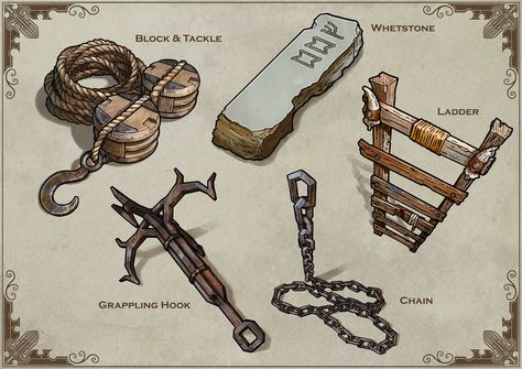 ArtStation - Equipment Cards: Tool 02, Michael Fitzhywel Fantasy Equipment, D D Items, Props Art, Fantasy Props, Adventure Gear, D&d Dungeons And Dragons, Dungeons And Dragons Homebrew, Game Master, Prop Design