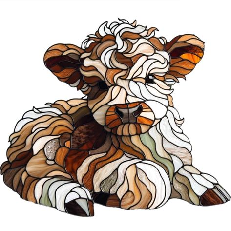 Sheep Stained Glass Pattern, Animal Stained Glass Art, Highland Cow Stained Glass Pattern, Stained Glass Art Ideas, Cow Stained Glass Patterns, Highland Cow Quilt Pattern, Cute Cow Art, Stain Glass Patterns, Stained Glass Animals