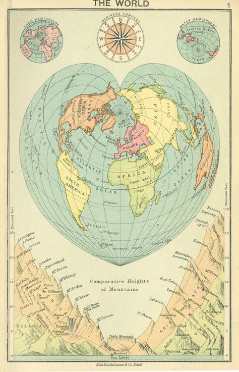 1913 J. Bartholomew world map : Heart shaped (Stabius-Werner) projection Map Projection, World Globe Map, Map Heart, Geography Map, African Map, Heart Map, World Globes, Ground Zero, Map Globe