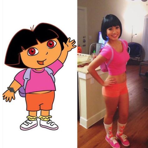 Halloween Costume - Dora The Explorer - DIY Halloween Dora The Explorer, Dora The Explorer Cosplay, Dora The Explorer Halloween Costume, Dora Cosplay, Dora Halloween Costume, Costumes Black Women, Halloween Costumes Black Women, Dominican Memes, Dora The Explorer Costume