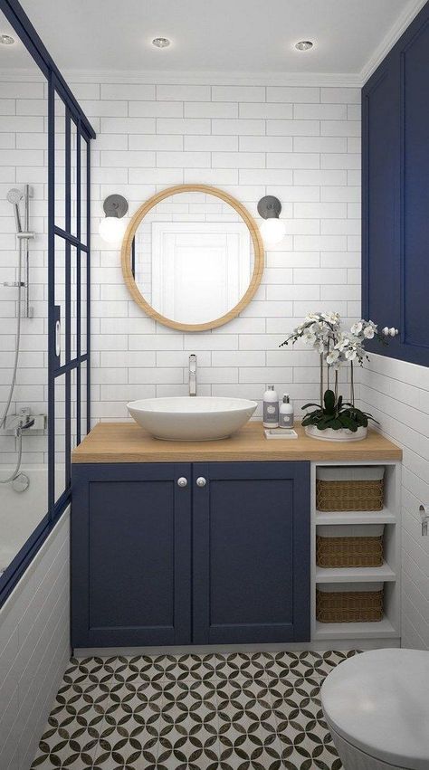 Makeover Kamar Mandi, Bathroom Sink Cabinets, Bad Inspiration, Small Bathroom Makeover, Guest Bathrooms, Trendy Bathroom, Sink Cabinet, Blue Bathroom, Bathroom Sinks