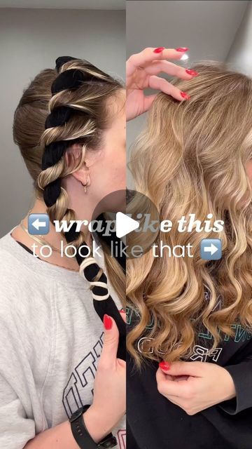 Amanda Carter | heatless curls + hair growth on Instagram: "New to heatless curls? This is the easiest and most comfortable wrapping technique!   A few tips: ❌ do not wrap with wet or damp hair ✅ do wrap completely dry hair  ❌ do not twist the tie as you wrap or your hair will unravel ✅ do keep your tie still as you wrap  ❌ do not use a boar bristle or nylon bristle brush to brush through your curls ✅ do use a detangling brush, wide tooth comb, or your fingers to brush through your curls  ➡️ ready to switch to haircare that’ll fix your oily scalp, dryness, itching, flaking, dry ends, thinning, and breakage? Take my hair quiz ⬇️  🔗 FOLLOW ME then comment LINK for my hair tie and my hair quiz!  #heatlesscurls #heatlesswaves #heatlesshair #hairhelp" Curls With Robe Tie, How To Wrap Heatless Curls, Robe Belt Hair Curls, Robe Tie Curls Tutorial, Heatless Curls With Robe Tie, Robe Tie Curls, Heartless Curls, Curled Bangs, Twist Curls