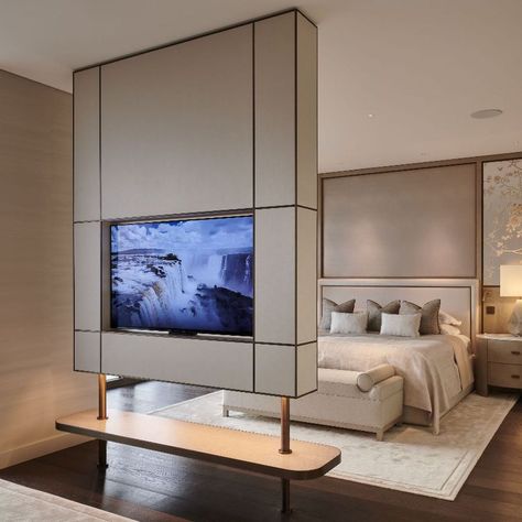 Tv Unit Bedroom, Exclusive Bedroom, Living Room Design Inspiration, Master Room, Tv In Bedroom, Bedroom Decor Design, Bedroom Bed Design, Wall Decor Ideas, False Ceiling Design