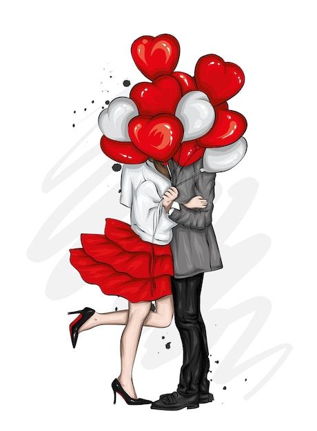 Art Mignon, Girly Wall Art, Balloon Shapes, Girly Drawings, Valentines Art, Cute Love Cartoons, Heart Balloons, Cute Couple Art, Cute Love Pictures