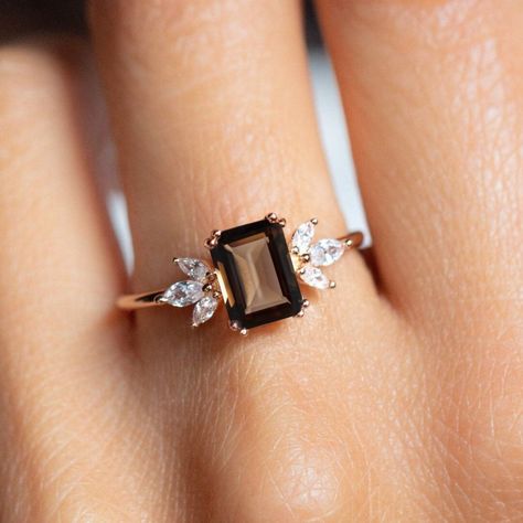 Emerald Cut Smoky Quartz Ring, 14K Gold Smoky Quartz Ring, Silver Smoky Quartz ring, Engagement ring, Solitaire Ring, Gift for her,  --->Ring details: - Theme: Statement & Engagement - Metal Type Sterling Silver, 14K White Gold,14K Rose Gold,14K Yellow Gold - Stone- Smoky (Emerald) - Weight: 1.80 gram approx. (Note:- Weight can be more or less according to the size of the ring) - Ring Size: I offer more than one (Contact us if your ring size is not available in the listing) Makes a Wonderful Gif Engagement Rings Smoky Quartz, Smokey Quartz Wedding Ring, Smokey Quartz Ring Engagement, Quartz Ring Engagement, Luxury Smoky Quartz Engagement Jewelry, Smoky Quartz Engagement Ring, Smokey Quartz Ring, Smoky Quartz Jewelry, Dream Rings