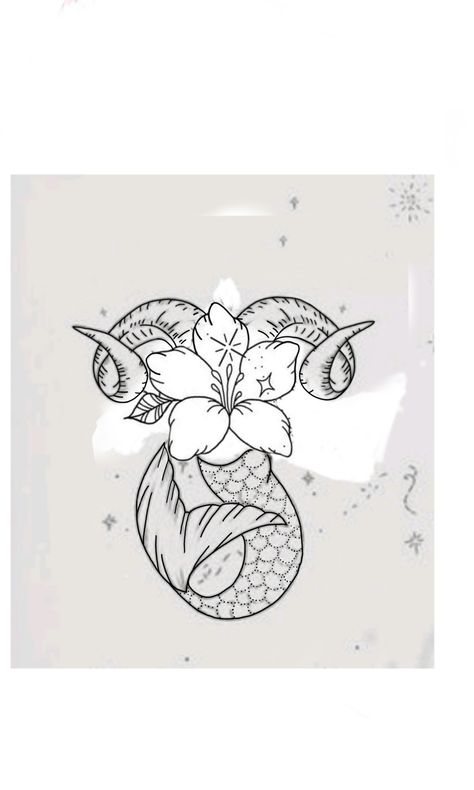 Capicorn Tatoos Ideas, Capricorn Tattoo For Women, Capricorn Flower, Quetzal Tattoo, Sketch Tattoos, Astrology Tattoo, Capricorn Tattoo, Flower Tattoo Back, Small Pretty Tattoos